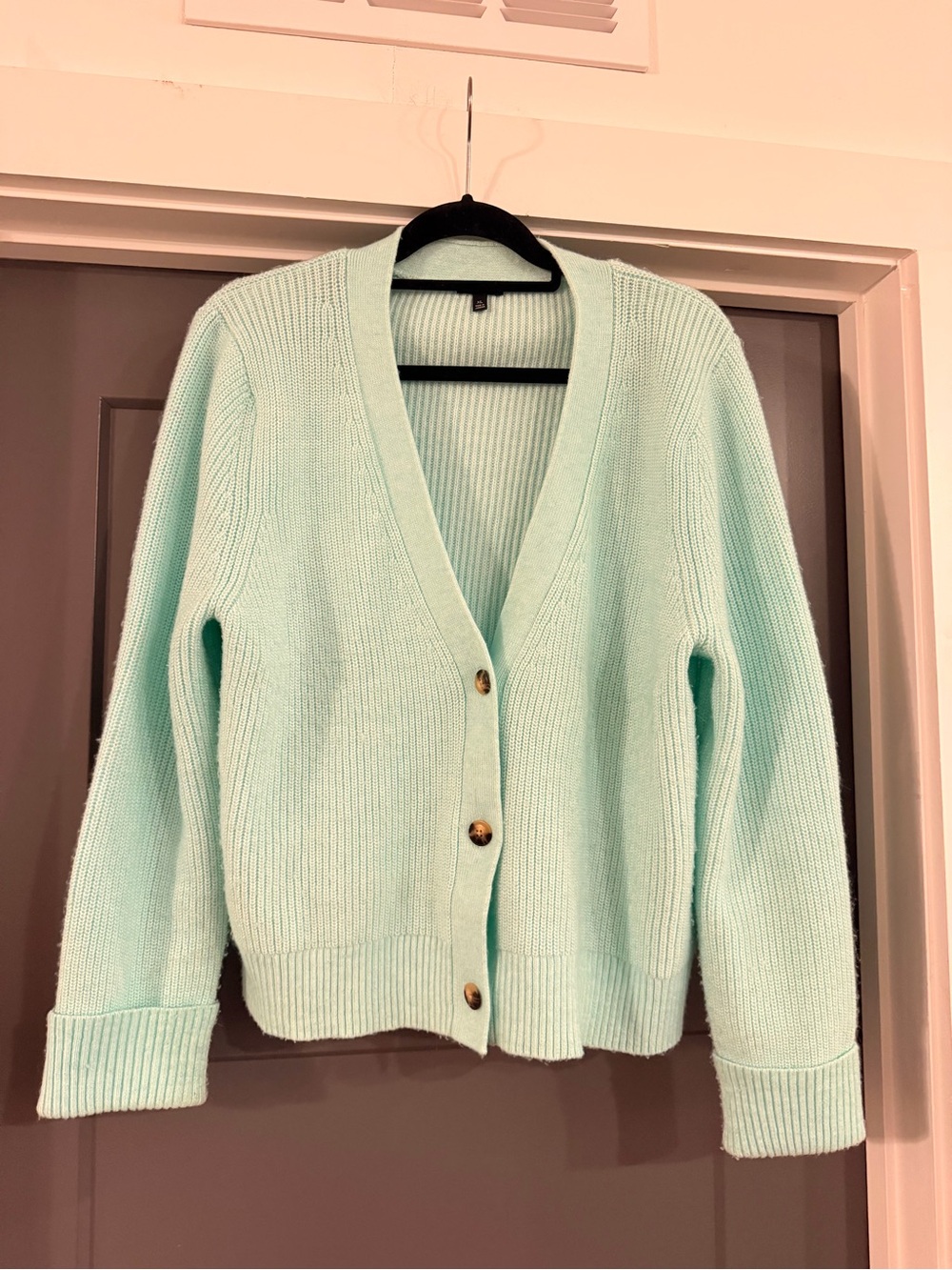 Talbots Pale Mint Aqua Rib Knit Cardigan Sweater XL